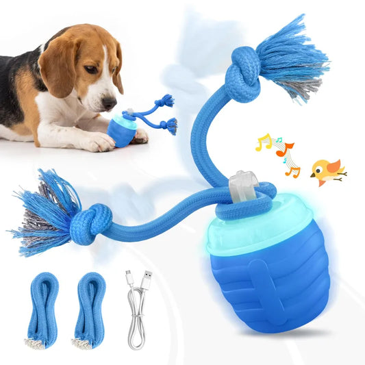 Self-Rolling Dog Ball, Motion Activated with Rope Attachments