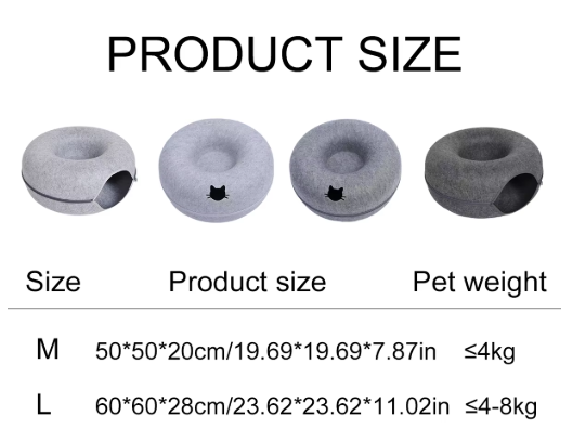 Felt Donut Tunnel Cat Bed, Semi-Enclosed Cave with Removable Top