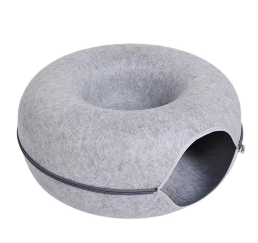 Felt Donut Tunnel Cat Bed, Semi-Enclosed Cave with Removable Top