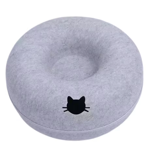 Felt Donut Tunnel Cat Bed, Semi-Enclosed Cave with Removable Top