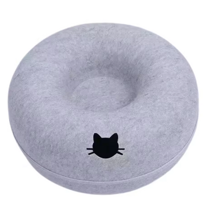 Felt Donut Tunnel Cat Bed, Semi-Enclosed Cave with Removable Top