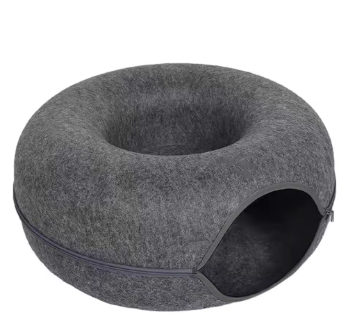 Felt Donut Tunnel Cat Bed, Semi-Enclosed Cave with Removable Top
