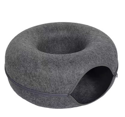Felt Donut Tunnel Cat Bed, Semi-Enclosed Cave with Removable Top