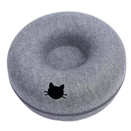 Felt Donut Tunnel Cat Bed, Semi-Enclosed Cave with Removable Top