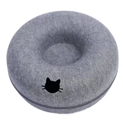 Felt Donut Tunnel Cat Bed, Semi-Enclosed Cave with Removable Top