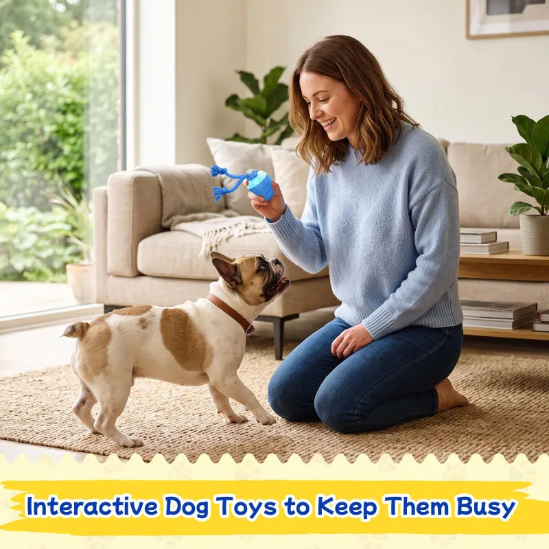 Self-Rolling Dog Ball, Motion Activated with Rope Attachments