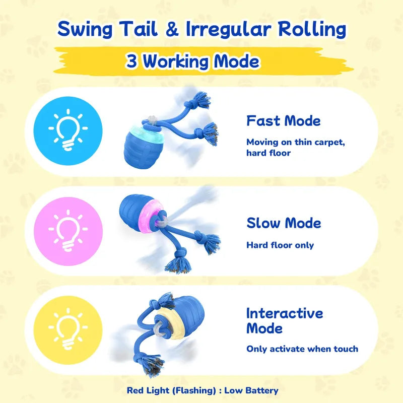 Self-Rolling Dog Ball, Motion Activated with Rope Attachments