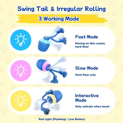 Self-Rolling Dog Ball, Motion Activated with Rope Attachments
